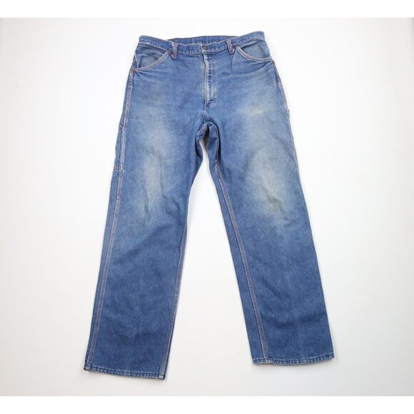 Vintage 70s Big Mac Mens 34x32 Distressed Wide Leg Dungaree Denim Jeans Blue USA